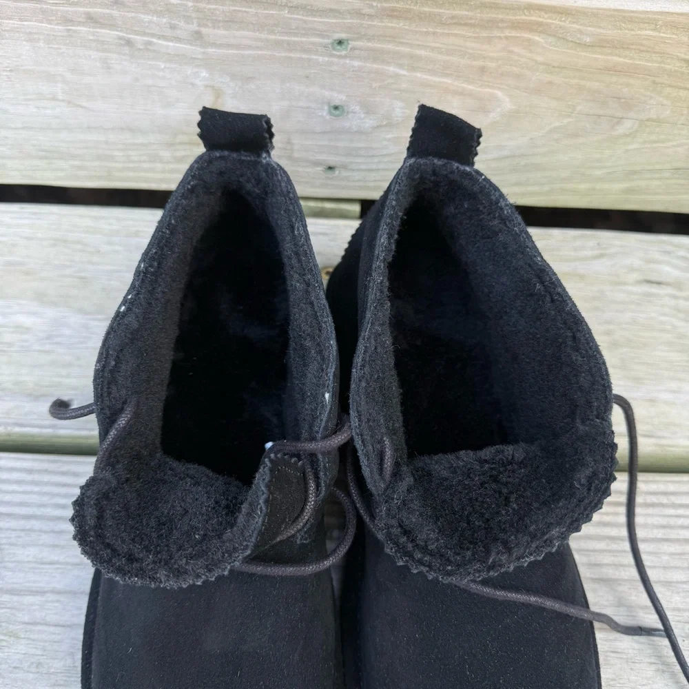 Bearpaw Suede Skye Chukka Boots Black Wool Fur Lined Lace Up Flats